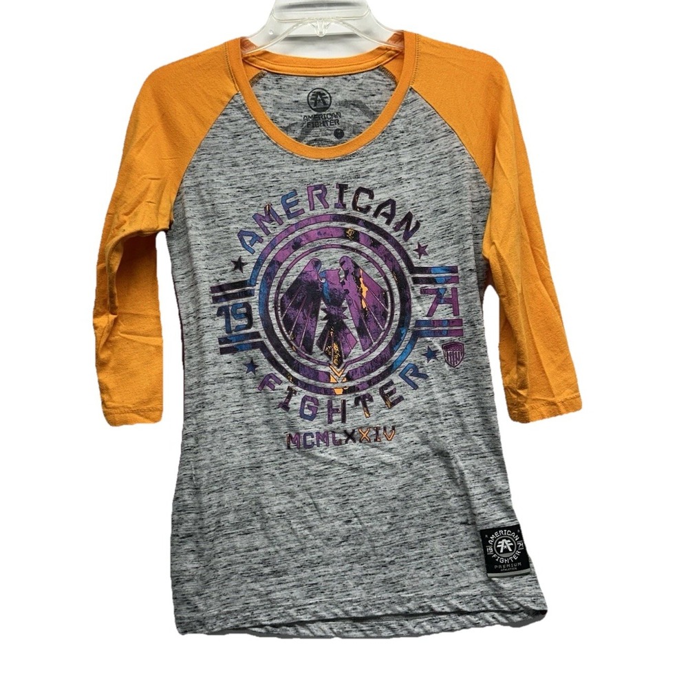 American Fighter Women's Medium Grey Logo 3/4 Sleeve Shirt (G3)
